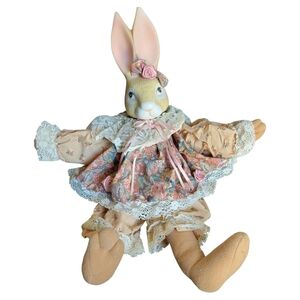"Wendy Wabbit" Floral Porcelin Head Bunny With Stuffed Cloth Body